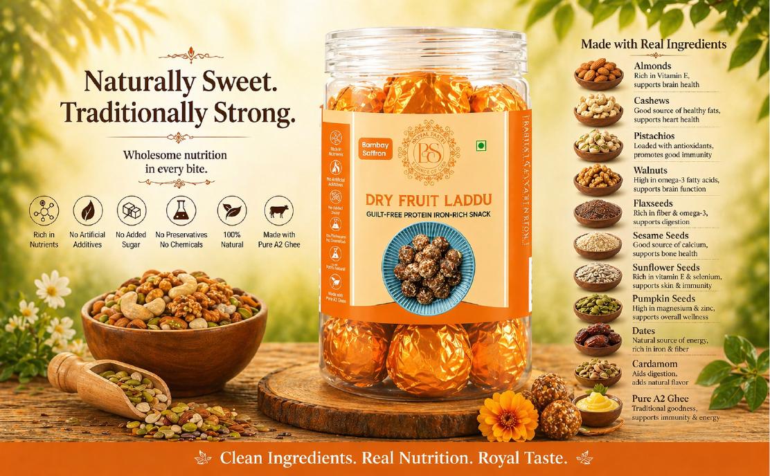 Dry Fruit Laddu product and ingredient creative